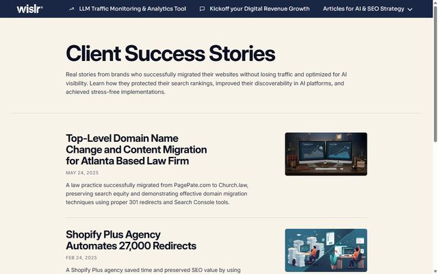 Screenshot of the WISLR Client Success Stories page