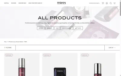 111Skin collection: all products on desktop, Shopify luxury beauty storefront captured at 1440 x 900