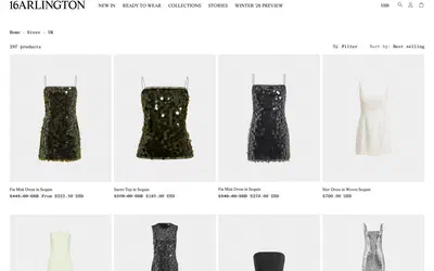 16Arlington collection: sizes - uk on desktop, Shopify luxury fashion storefront captured at 1440 x 900