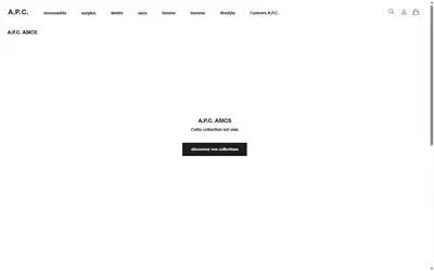 A.P.C. collection: a.p.c. asics on desktop, Shopify luxury fashion storefront captured at 1440 x 900