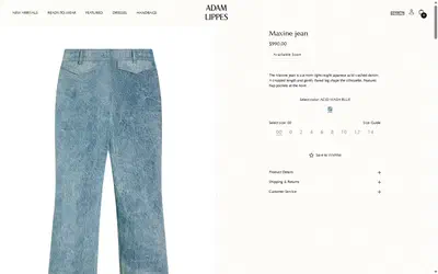 Adam Lippes product page on desktop, Shopify luxury fashion storefront captured at 1440 x 900