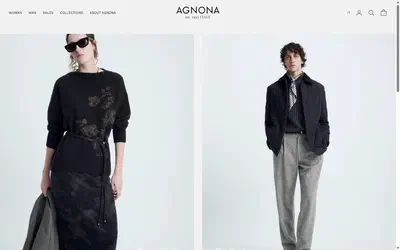 Agnona homepage on desktop, Shopify luxury fashion storefront captured at 1440 x 900