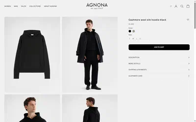 Agnona product page on desktop, Shopify luxury fashion storefront captured at 1440 x 900