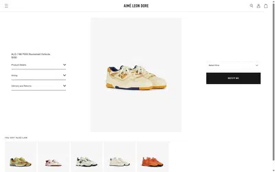 Aime Leon Dore product page on desktop, not disclosed luxury fashion storefront captured at 1440 x 900