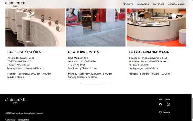 Alain Mikli homepage on desktop, Shopify luxury eyewear storefront captured at 1440 x 900
