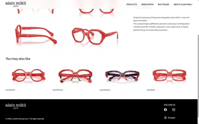 Alain Mikli product page on desktop, Shopify luxury eyewear storefront captured at 1440 x 900