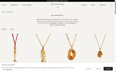 Alighieri collection: all products on desktop, Shopify luxury jewelry storefront captured at 1440 x 900
