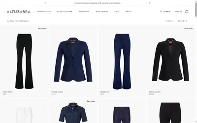 Altuzarra collection: all full price products on desktop, Shopify luxury fashion storefront captured at 1440 x 900