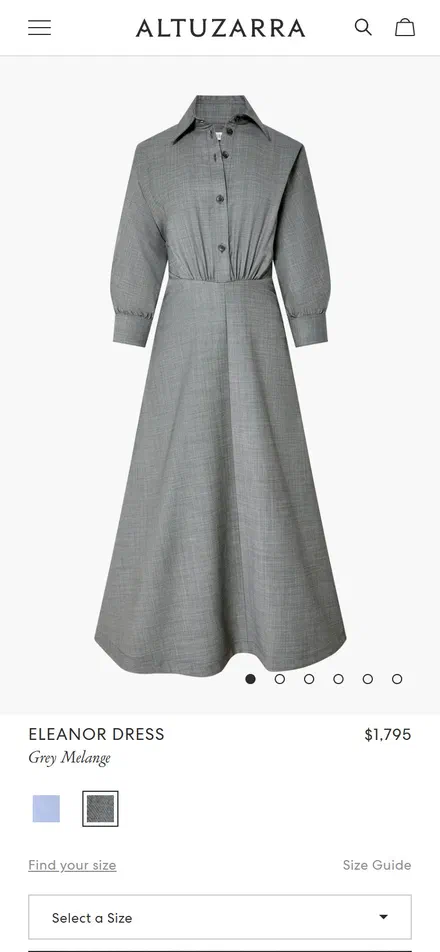 Altuzarra product page on mobile, Shopify luxury fashion storefront captured at 390 x 844