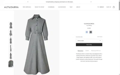 Altuzarra product page on desktop, Shopify luxury fashion storefront captured at 1440 x 900