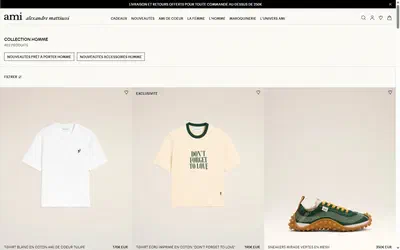 Ami Paris collection: collection homme on desktop, not disclosed luxury fashion storefront captured at 1440 x 900