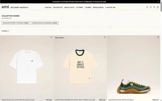 Ami Paris collection: collection homme on desktop, not disclosed luxury fashion storefront captured at 1440 x 900