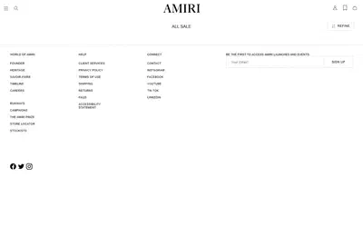 Amiri collection: all sale on desktop, Shopify luxury fashion storefront captured at 1440 x 900