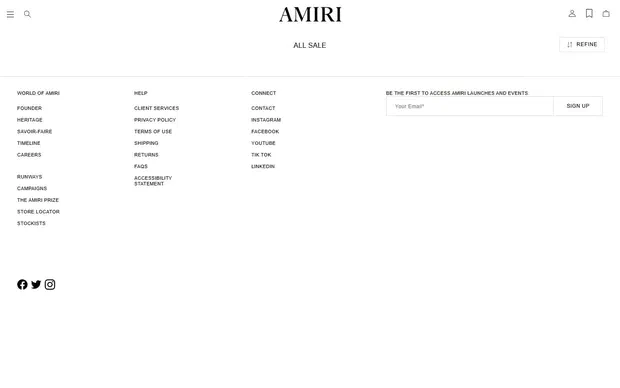 Amiri collection: all sale on desktop, Shopify luxury fashion storefront captured at 1440 x 900