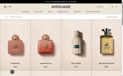 Amouage collection: 100ml collection on desktop, not disclosed luxury beauty storefront captured at 1440 x 900