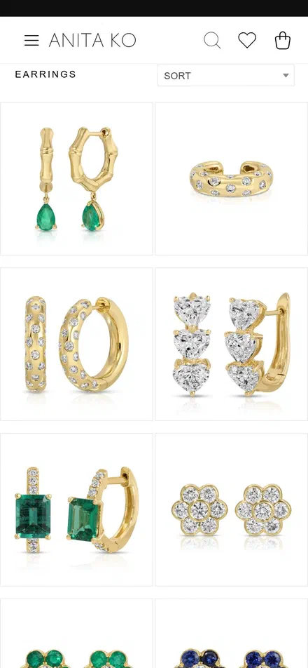 Anita Ko collection: earrings on mobile, Shopify luxury jewelry storefront captured at 390 x 844
