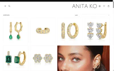 Anita Ko collection: earrings on desktop, Shopify luxury jewelry storefront captured at 1440 x 900