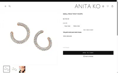 Anita Ko product page on desktop, Shopify luxury jewelry storefront captured at 1440 x 900