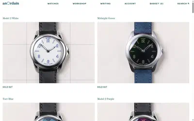 Anordain collection: archive on desktop, Shopify luxury watches storefront captured at 1440 x 900