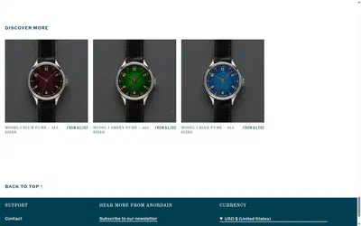 Anordain product page on desktop, Shopify luxury watches storefront captured at 1440 x 900