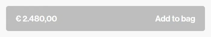Antonio Marras add to cart button photographed on its product page, reading € 2.480,00 Add to bag, #bdbdbd on #f8f8f8