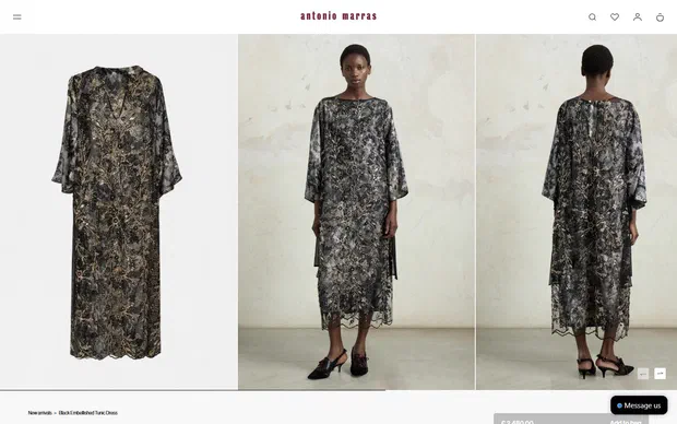 Antonio Marras product page on desktop, Shopify luxury fashion storefront captured at 1440 x 900