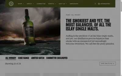 Ardbeg collection: all whisky on desktop, not disclosed luxury drinks storefront captured at 1440 x 900
