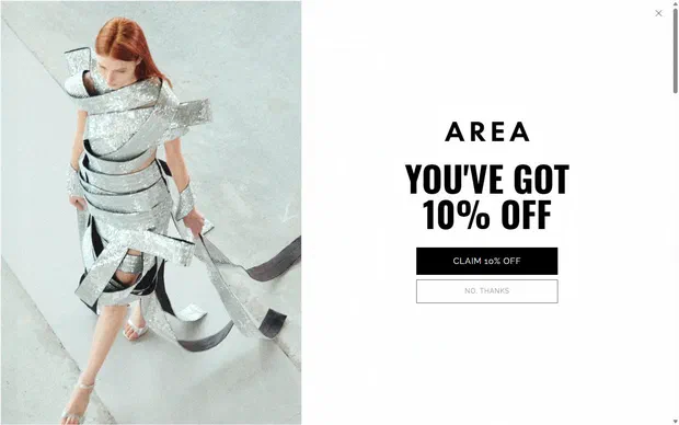 Area homepage on desktop, Shopify luxury fashion storefront captured at 1440 x 900