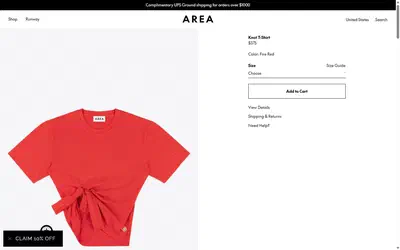 Area product page on desktop, Shopify luxury fashion storefront captured at 1440 x 900