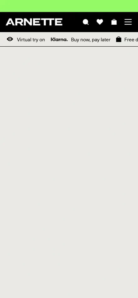 Arnette product page on mobile, Shopify luxury eyewear storefront captured at 390 x 844