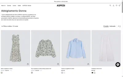 Aspesi collection: abbigliamento donna on desktop, Shopify luxury fashion storefront captured at 1440 x 900