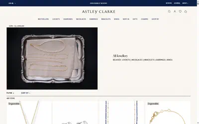 Astley Clarke collection: all jewellery on desktop, Shopify luxury jewelry storefront captured at 1440 x 900