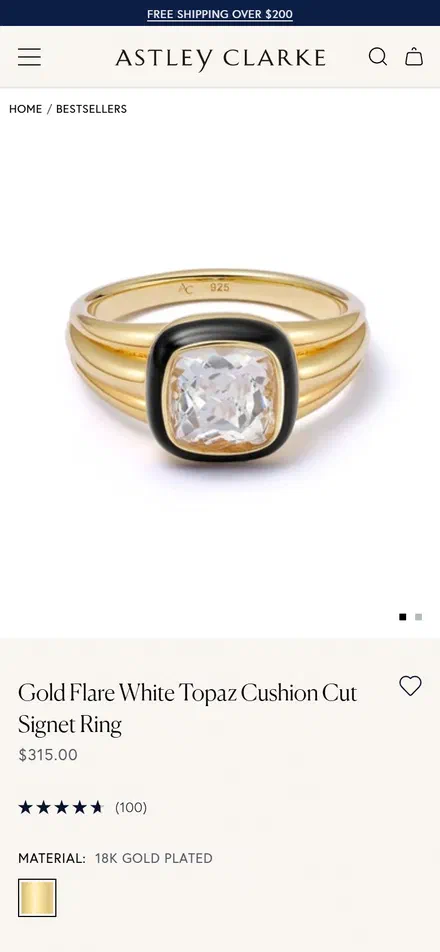 Astley Clarke product page on mobile, Shopify luxury jewelry storefront captured at 390 x 844