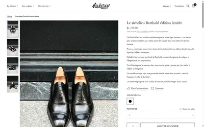 Aubercy product page on desktop, Shopify luxury footwear storefront captured at 1440 x 900