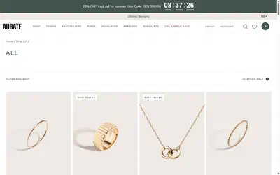 Aurate collection: all on desktop, Shopify luxury jewelry storefront captured at 1440 x 900