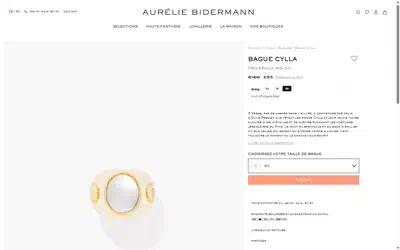 Aurelie Bidermann product page on desktop, Shopify luxury jewelry storefront captured at 1440 x 900