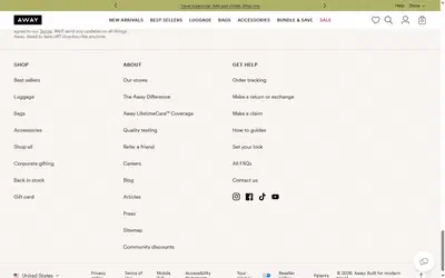 Away collection: all product (internal only) on desktop, Shopify luxury luggage storefront captured at 1440 x 900