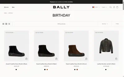 Bally collection: birthday on desktop, not disclosed luxury fashion storefront captured at 1440 x 900