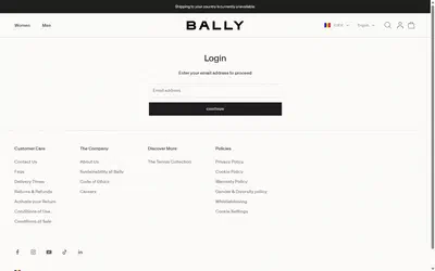 Bally product page on desktop, not disclosed luxury fashion storefront captured at 1440 x 900