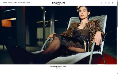 Balmain homepage on desktop, Shopify luxury fashion storefront captured at 1440 x 900