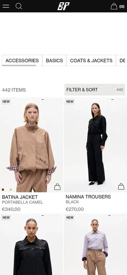Baum und Pferdgarten collection: all styles on mobile, Shopify luxury fashion storefront captured at 390 x 844