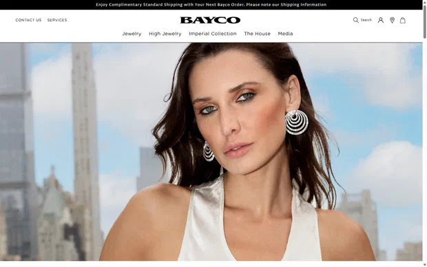 Bayco collection: diamond collection on desktop, Shopify luxury jewelry storefront captured at 1440 x 900