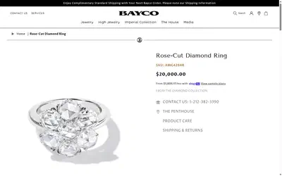 Bayco product page on desktop, Shopify luxury jewelry storefront captured at 1440 x 900
