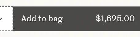 Begg x Co add to cart button photographed on its product page, reading Add to bag $1,625.00, #4b4a48 on #faf9f4