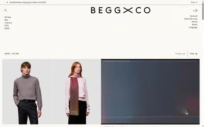 Begg x Co collection: aw25 on desktop, Shopify luxury fashion storefront captured at 1440 x 900