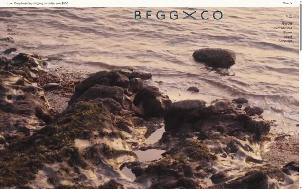Begg x Co homepage on desktop, Shopify luxury fashion storefront captured at 1440 x 900