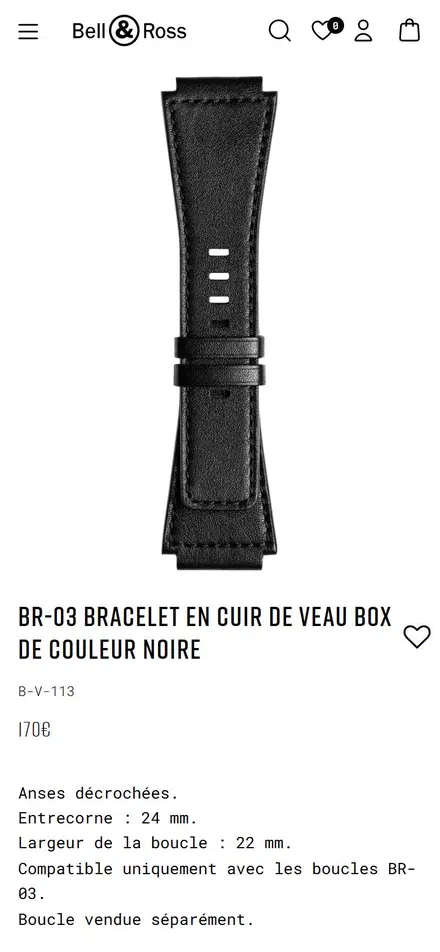 Bell & Ross product page on mobile, not disclosed luxury watches storefront captured at 390 x 844
