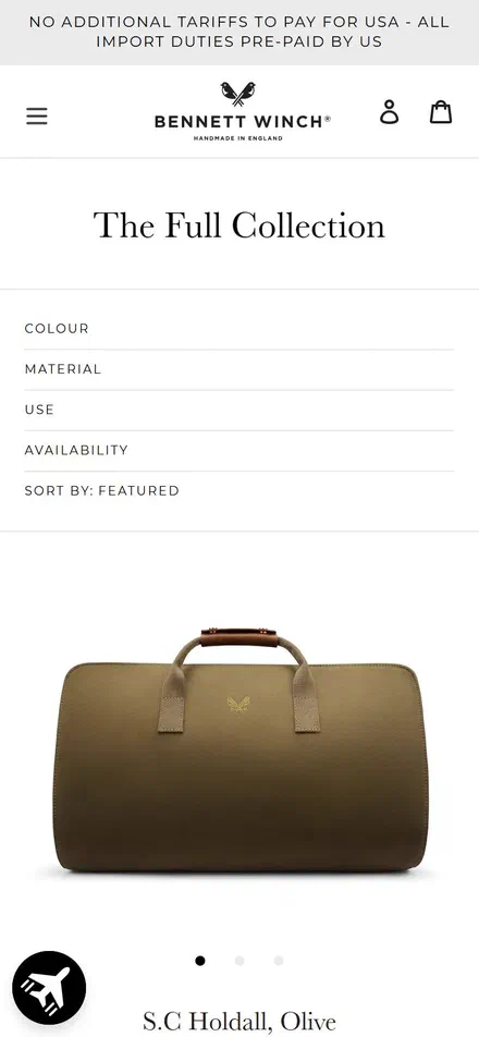 Bennett Winch collection: the full collection on mobile, Shopify luxury leather goods storefront captured at 390 x 844