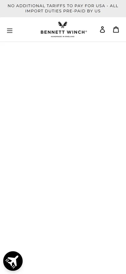 Bennett Winch homepage on mobile, Shopify luxury leather goods storefront captured at 390 x 844