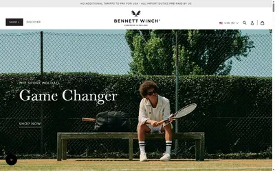 Bennett Winch homepage on desktop, Shopify luxury leather goods storefront captured at 1440 x 900